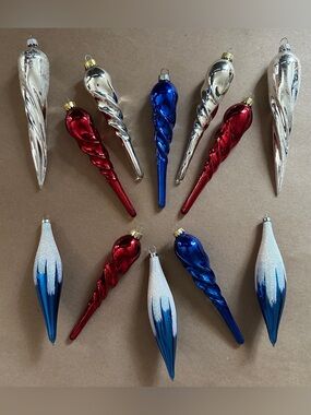 Mixed Lot of 12 Icicle Type Christmas Ornaments Vintage Glass & Plastic